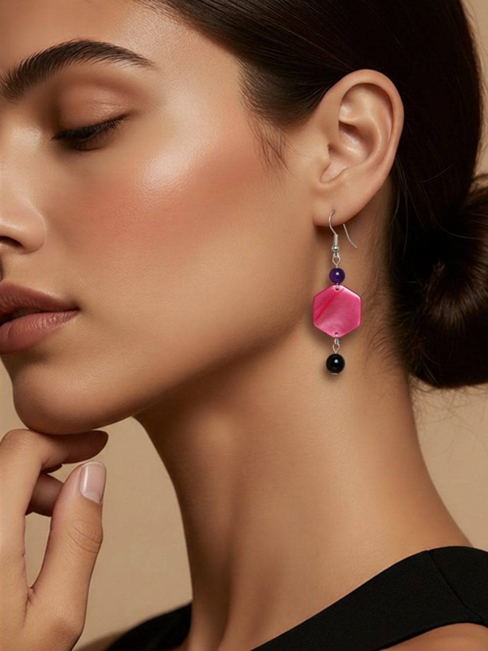 Raspberry Pink Hexagon Drop Earrings!